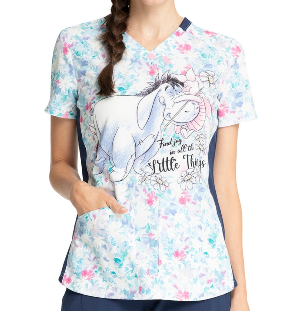 NEW Eeyore Piglet Tooniforms Disney Winnie The Pooh V Neck Scrub Top, Medium